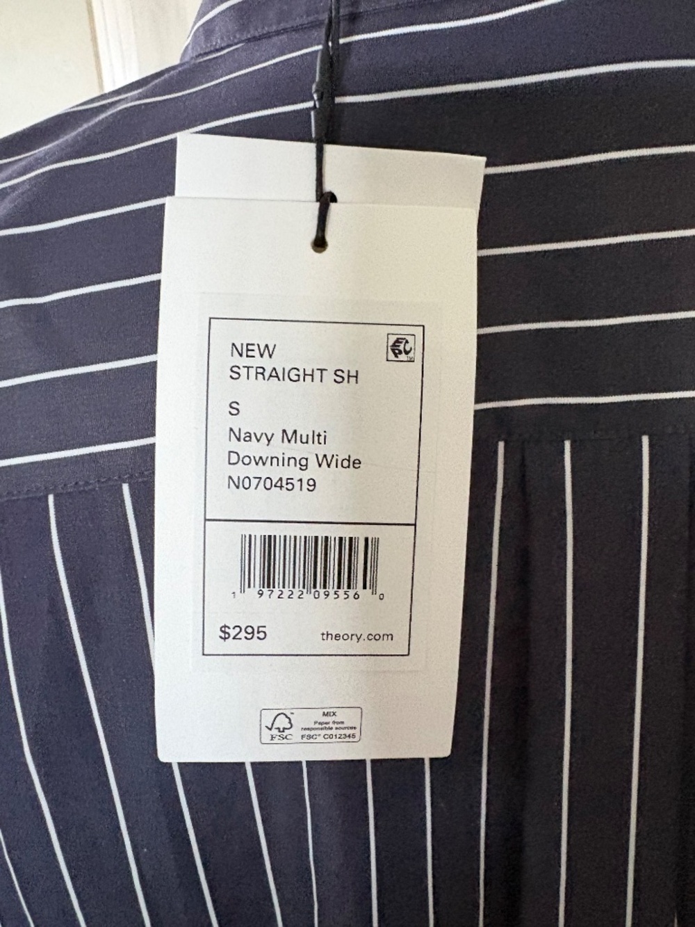 NWT Theory New Straight Navy Multi Downing Wide Shirt - Picture 4 of 5